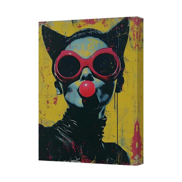 Benjamin Tate Design Contemporary Pop Art Canvas Print Cat Ears Clown Portrait With Pink Glasses