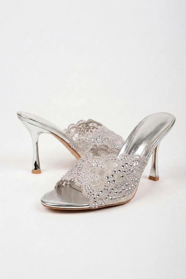 ikrush Ines Embellished Lace Stiletto Mules