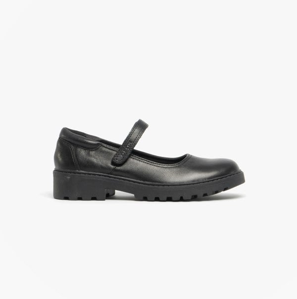 GEOX JR CASEY Girls Matte Black Leather School Shoes