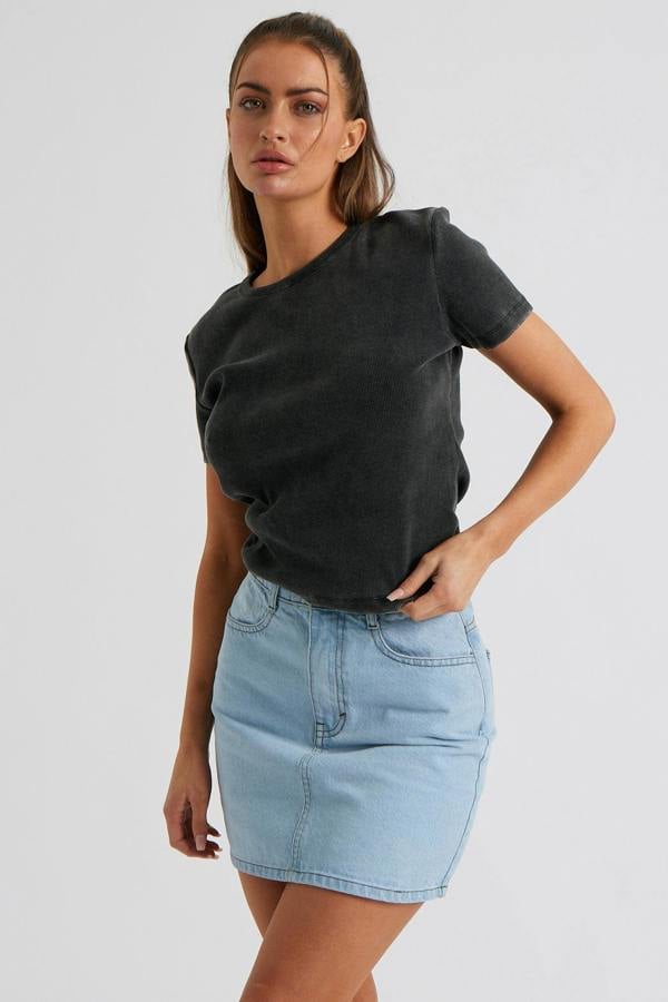 Urban Bliss Frayed Charcoal Washed Ribbed Tee
