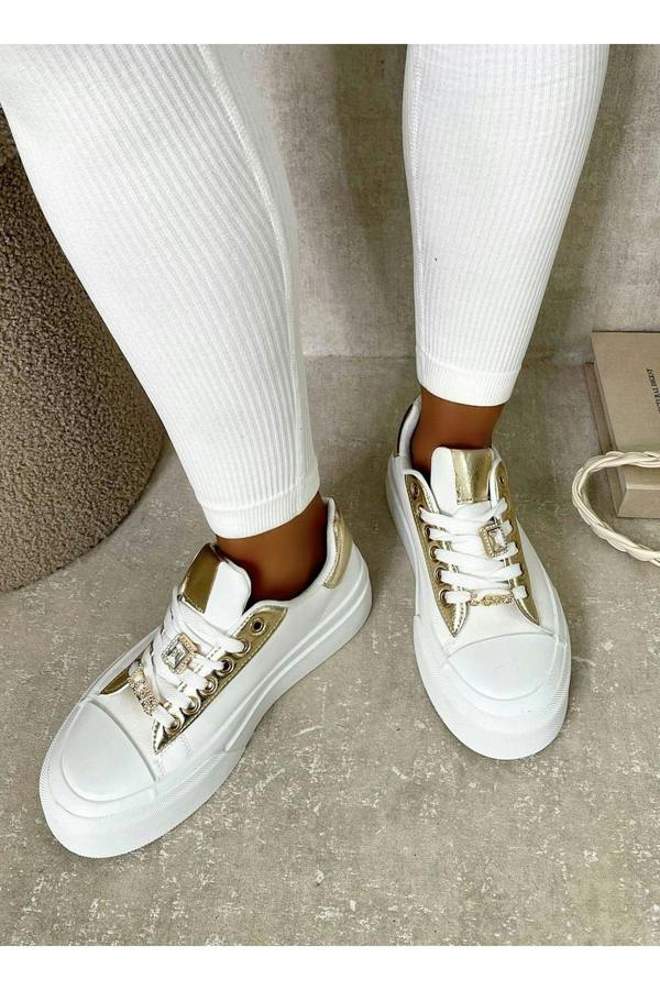Angelah Lace Up Love Platform Trainers - Gold