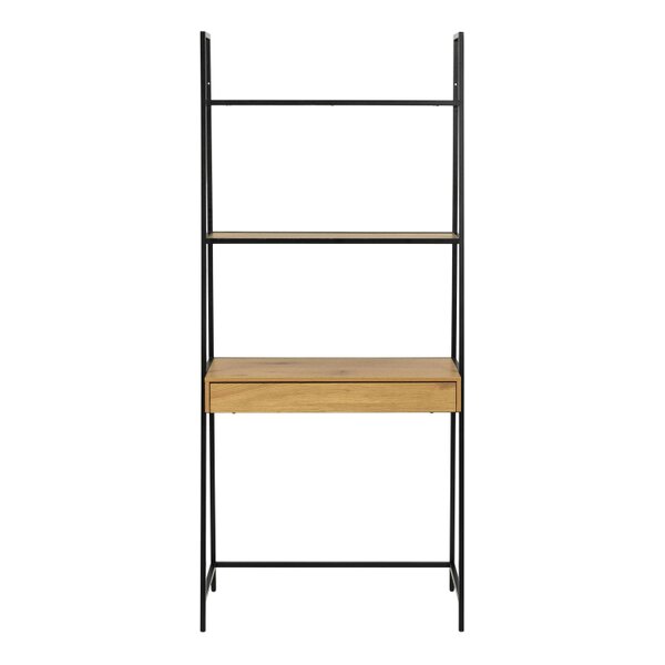 Wyld Haus El Paso Black Metal and Wild Oak Veneer Bookcase Desk 1 Drawer 2 Shelves