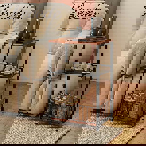 Levede Side Table Bedside End Table 3 Tier Metal Wood Storage Vintage Brown