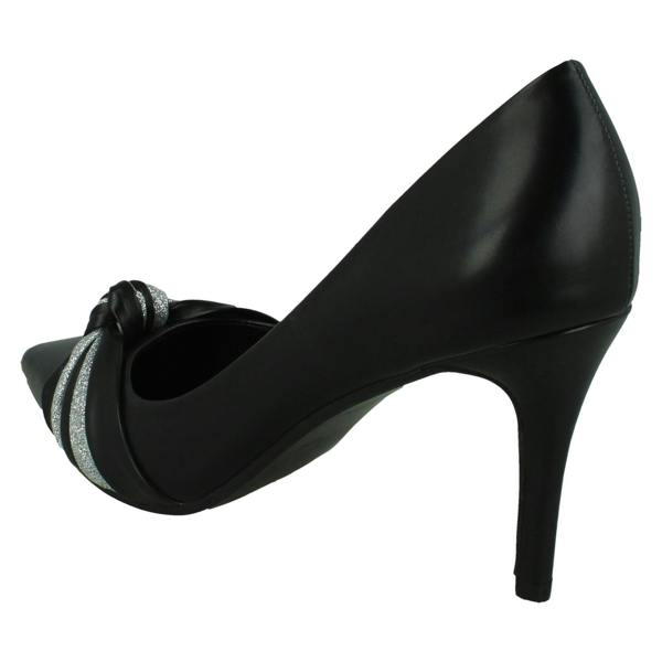 Spot On Ladies Spot On High Heel Pointed Toe Court Shoes with Glitter Twist Knot F90131