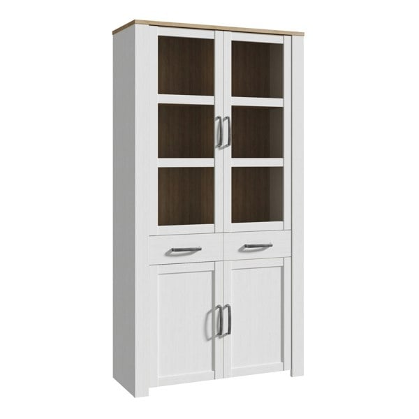 Furniture To Go Bohol Display Cabinet 4 Door 2 Drawer in Oak/White