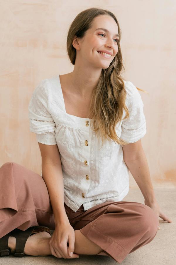 Poppy Embroidered Cotton Blouse White