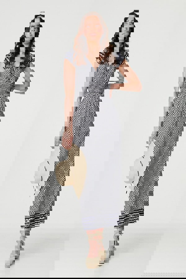 Navy | Geo Border Print Empire Maxi Dress