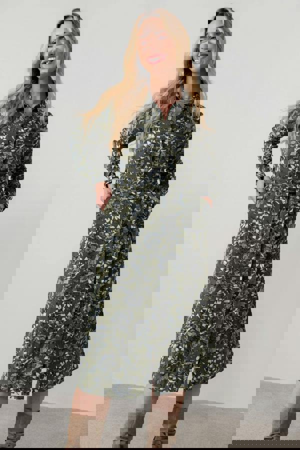 Anya Cotton Pincord Midi Shirt Dress Moss | Lily and Me Clothing