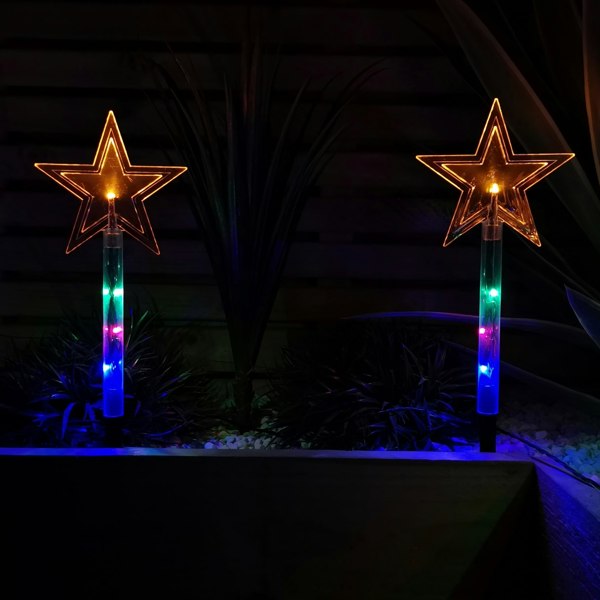 Samuel Alexander Set of 8 Battery Operated LED Multi Coloured Star Path Lights Christmas Decoration with Timer