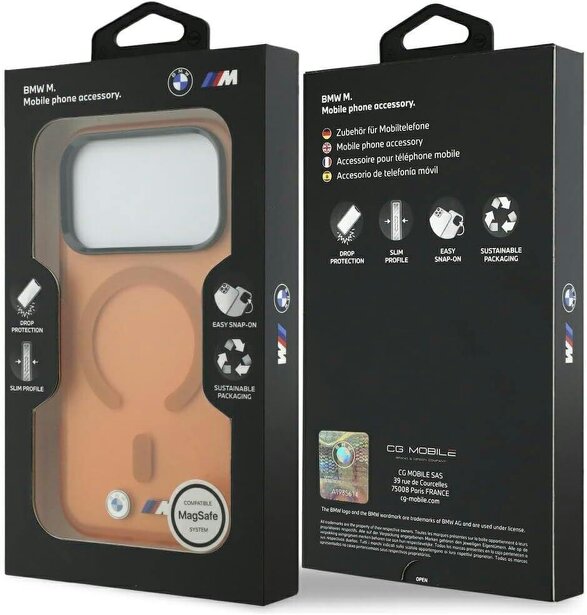 BMW M IML Frosted Metal Logo Trims Case with MagSafe for iPhone 17/18 Pro 6.3" Orange - BMHMP18L26HTFMILO