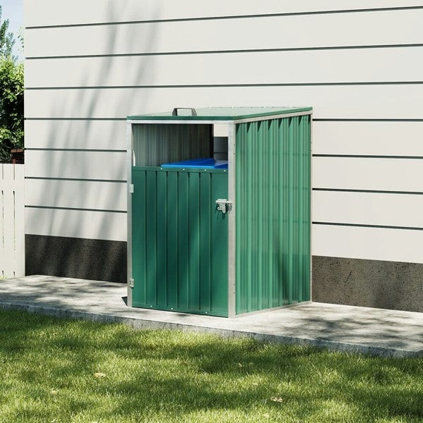 Metal Outdoor Bin Shed for 1/2/3/4 Trash Bins Living and Home Green SingleBin 