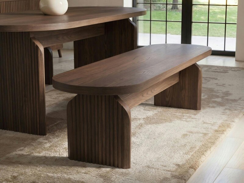 SOLACE+CO Varm Ribbed Dining Bench Black - Walnut
