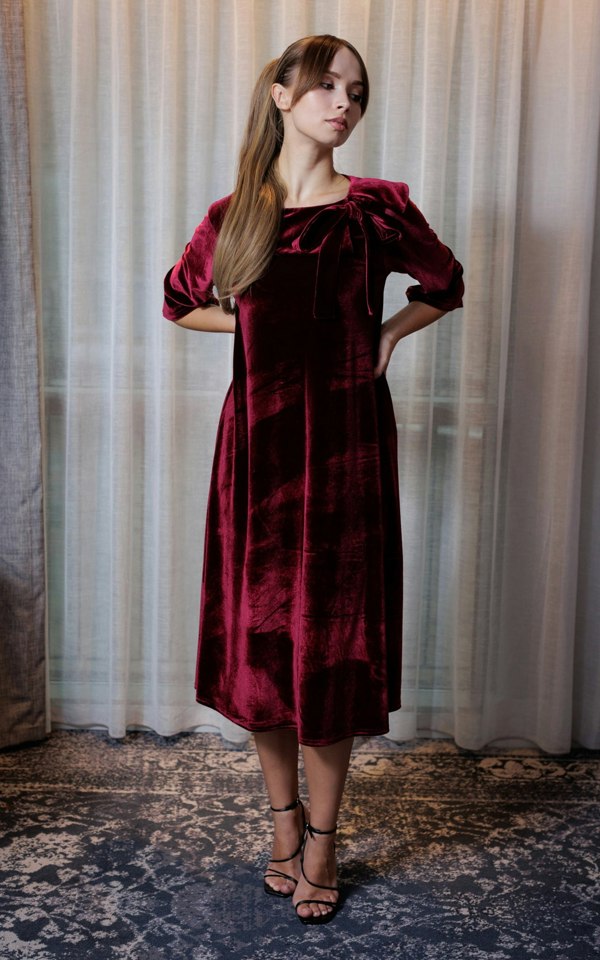 Frock Tales Madelaine Midi Dress - Wine Velour