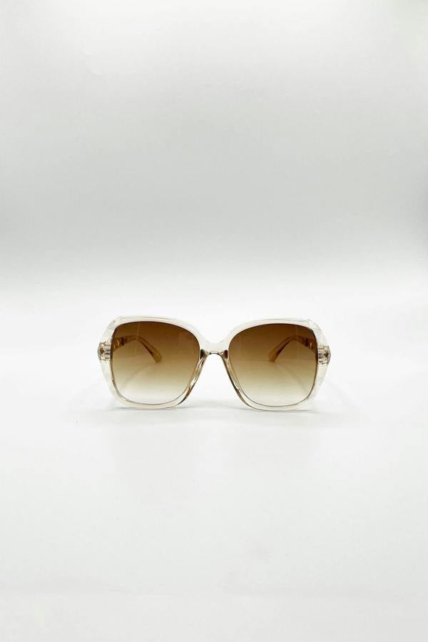 SVNX Round Square Side Detail Sunglasses In Champagne