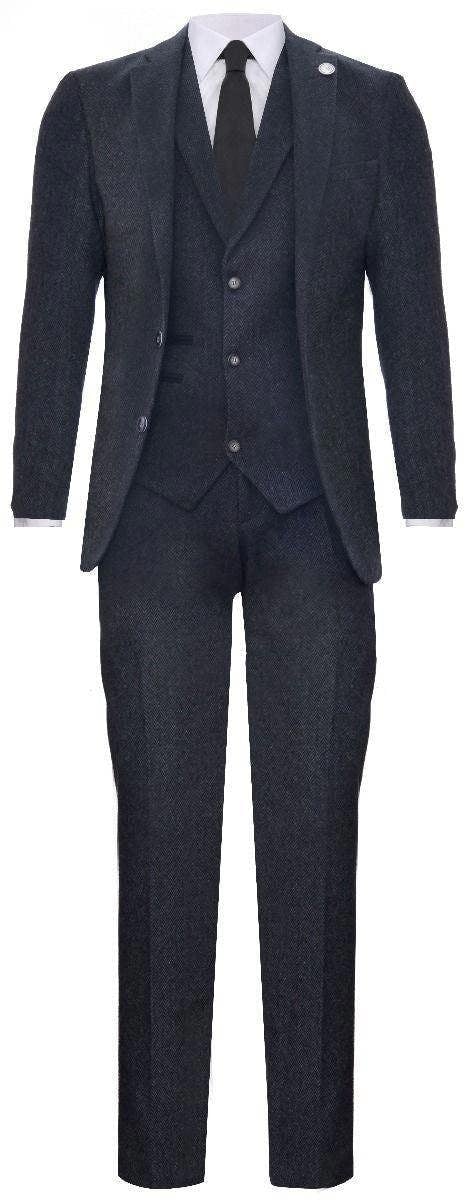 TruClothing Men's 3 Piece Charcoal Grey Herringbone Tweed Suit