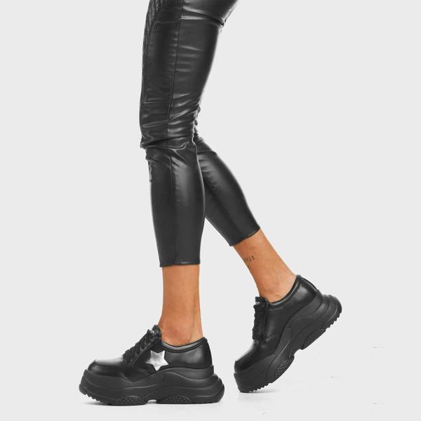 Lamoda Venus Black PU Flats Chic Slip-On Stylish Comfortable Women Shoes