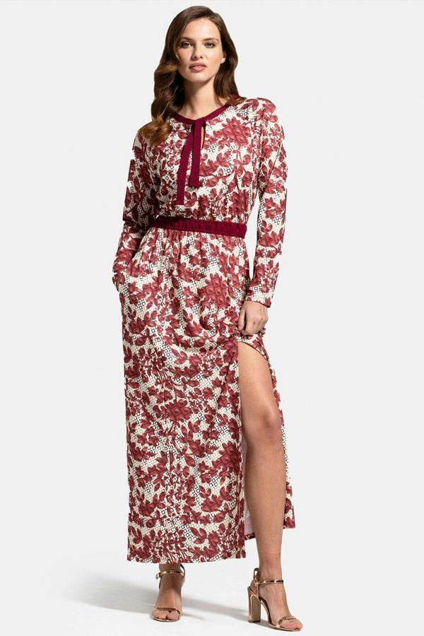 HotSquash Long Sleeve Maxi Dress with Neck Tie