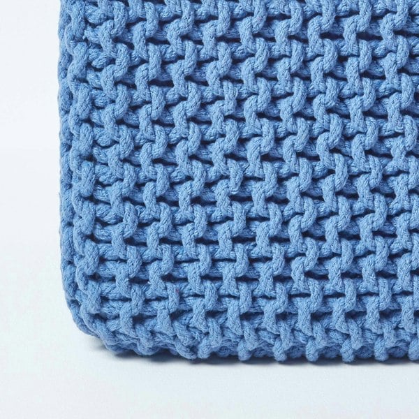 HOMESCAPES Cube Cotton Knitted Pouffe Footstool Bean Filled Hand Knitted
