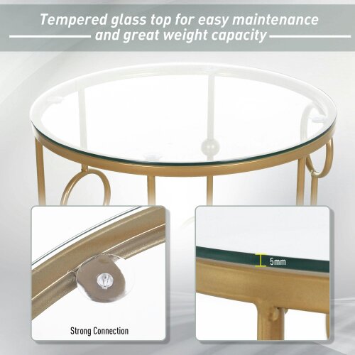 Wyld Haus Basu Metal Gold and Glass Set Of 2 Round Nesting Coffee Tables