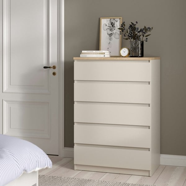 Furniture To Go Naia Chest of 5 Drawers in Cashmere Jackson Hickory
