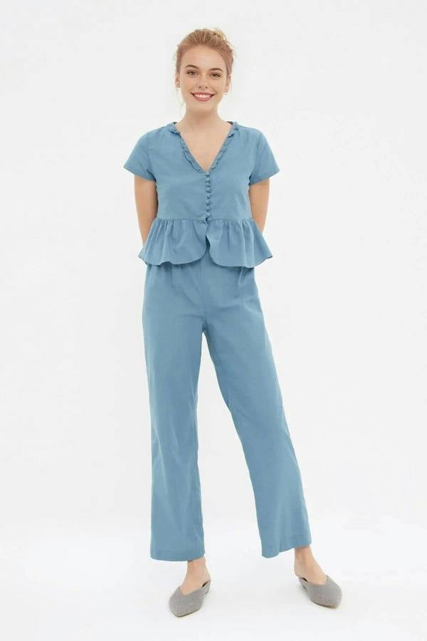 2-Piece Ruffled Viscose Woven Pajama Set