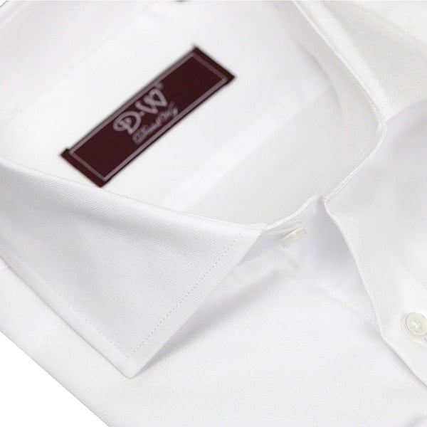 David WeJ Cutaway Collar Double Cuff Fine Herringbone Shirt - White