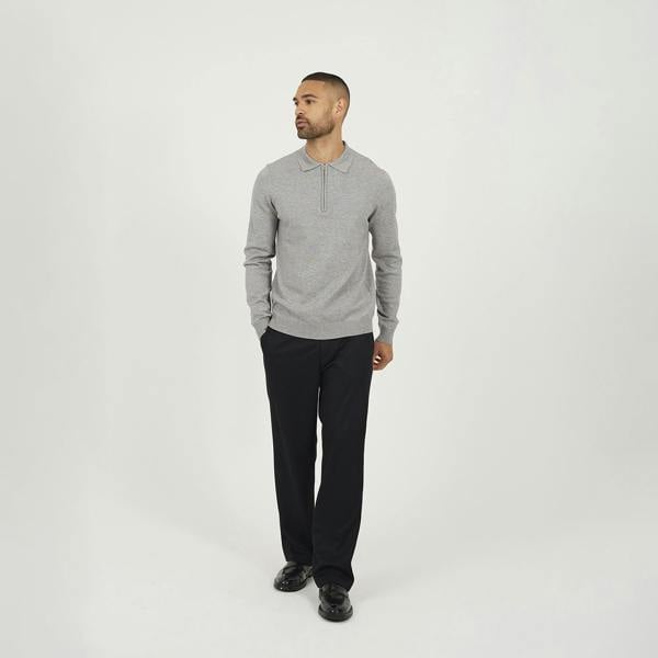 Brave Soul Grey Long Sleeve Knitted Polo - Grey Image 3