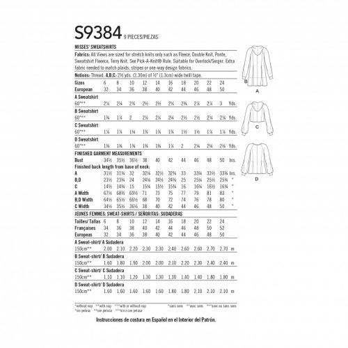 Simplicity Sewing Pattern 9384, Hoodies, Tops for Women, U5 (16-18-20-22-24) - Intermediate