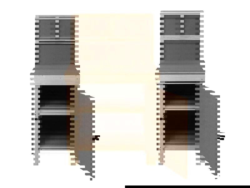 Arbor Garden Solutions Wooden MDF Top Workbench With Lockable Cupboard (V.9) with back panel and double shelf