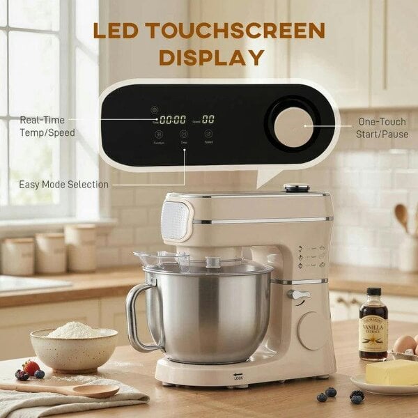 Stand Mixer, 6L 1400W Tilt-Head Food Mixer with 11 Speeds, Pulse & Fermentation Function, LED Display, Cream