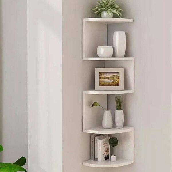 Havendro 5 Tier Floating Corner Shelves Wooden Storage Display Shelf Units Wall Mount