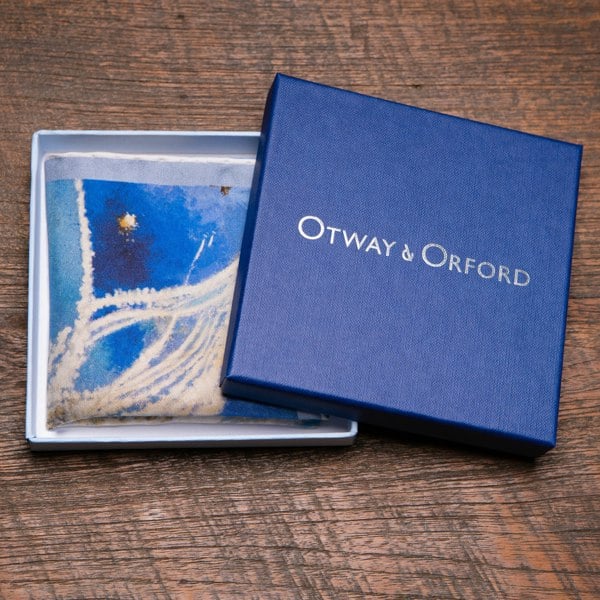 Battle of Britain silk pocket square in blue by Otway & Orford in gift box