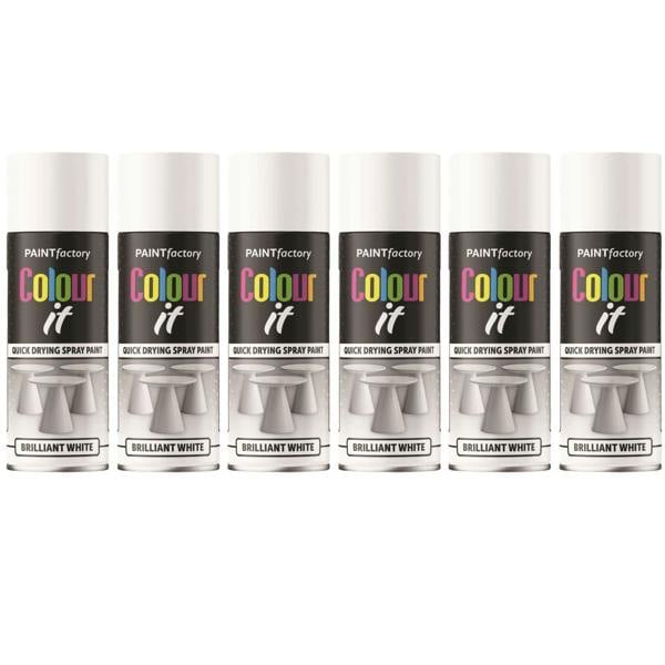 Paint Factory 6X  Brilliant White Gloss Spray Paint 400ml