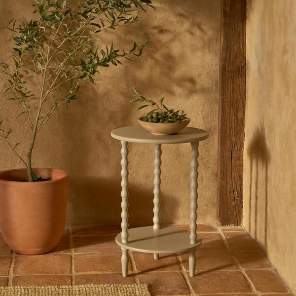 Wyld Haus Thui Grey Wood Round Side Table Bottom Shelf