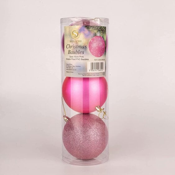 Shatchi Pink Shatterproof Christmas Bauble Set, 10cm Tree Decorations in 3 or 6 Piece Pack Sizes