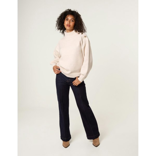 Blue Vanilla Turtle Neck Shoulder Brooch Detailed Jumper