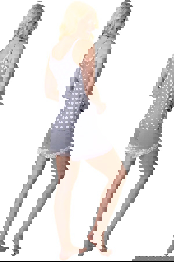 Camille Grey Lightweight 100% Cotton Spot Printed Sleeveless Top Pyjama Set With Lace Detailing