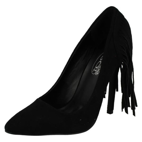Spot On Ladies Spot On High Heel Fringe Trim Court Shoe