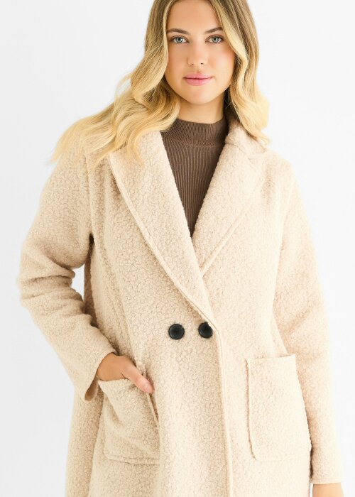 Gini London Beige Shearling Mid Length Double Breasted Jacket