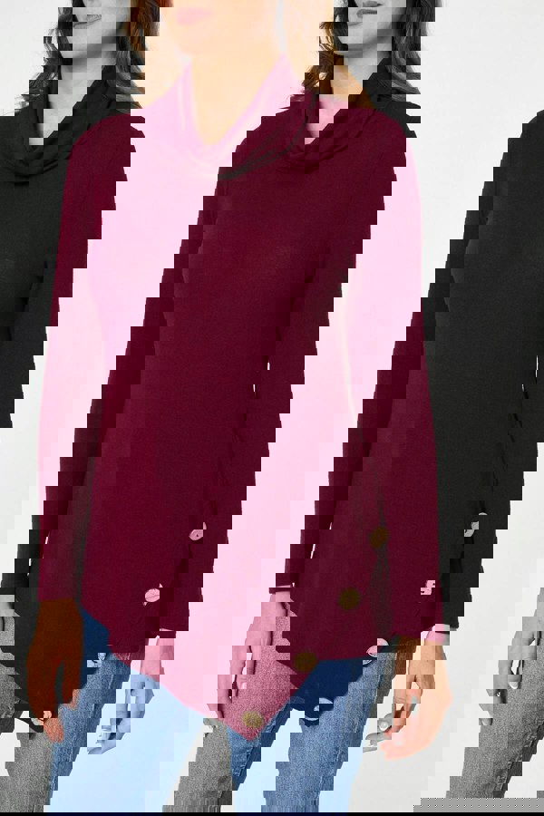 Red | Cowl Neck Asymmetric Long Sleeve Top
