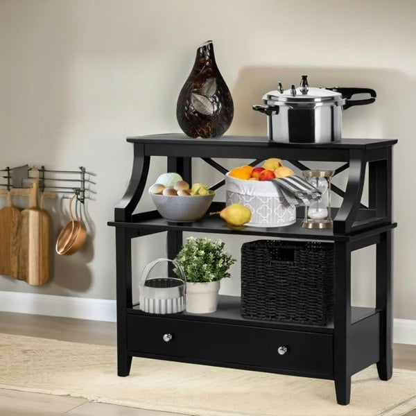 Rafaelo Mobilia Modern 3 Tier Console Table With 2 Drawers And Storage Shelves Black