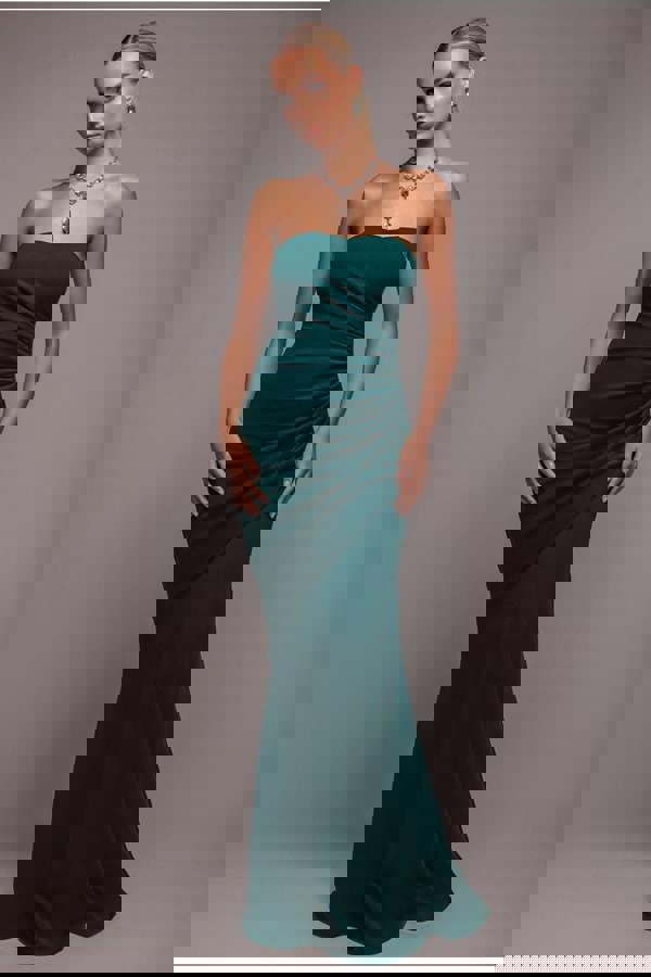 Scuba Crepe Bandeau Maxi With Diamante Necklace - Emerald Green DR4271