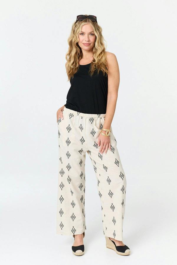 White | Printed Relaxed Wide Leg Trousers