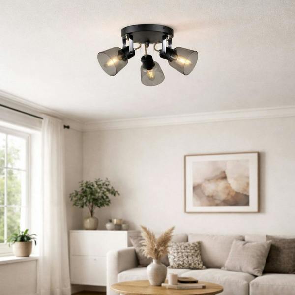 Pagazzi Lighting Zach 3 Light Black Ceiling Spotlight Plate with Glass Shade