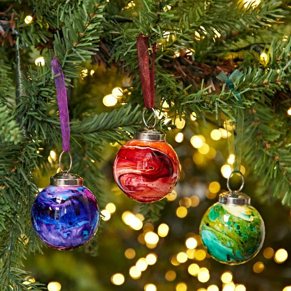 Paper High Set of 3 Zara Coloured Recycled Glass Marble Baubles