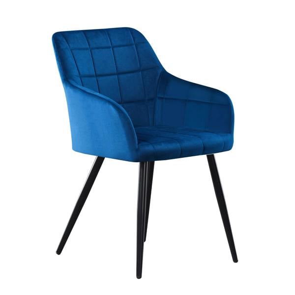 Life Interiors Single Camden Modern Velvet Dining Chair with Armrests, Quilted Design & Black Metal Legs