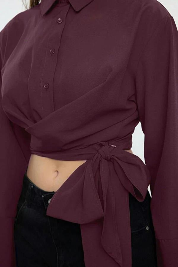 WOVCOR Regular Fit Woven Shirt with Tie Detail