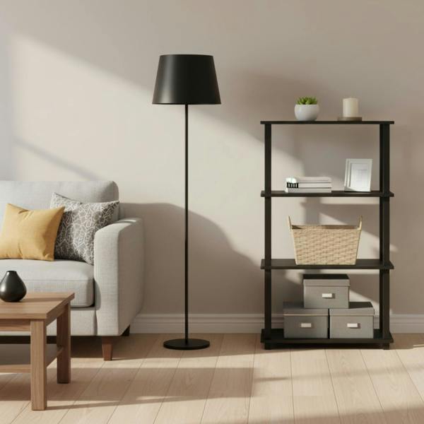 WALPLUS Durable Turn-S-Tube 4-Tier Multipurpose Shelf Display Rack with Square Tube, Espresso/Black for Entryway