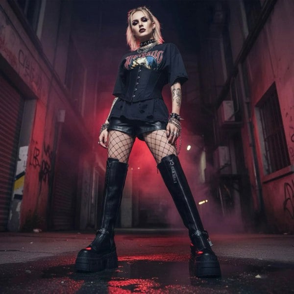 Buffalo GOSPHER BIKER HI - Women’s Black Platform Knee-High Boots