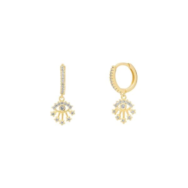 Spero London Fine 14ct Solid Gold Evil Eye Drop Earrings